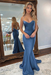 Dusty Blue Backless Mermaid Prom Dress Long V Neck