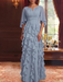 Dusty Blue Chiffon Mother of the Bride Dress Flutter Sleeves with Cascading Ruffles