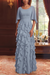 Dusty Blue Chiffon Mother of the Bride Dress Flutter Sleeves with Cascading Ruffles