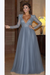 Dusty Blue Elegant Long Sleeve Formal Dress with Beads A Line Sparkle V Neck Evening Dresses - Prom Dresses