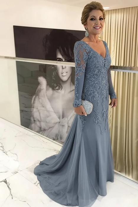 elegant maxi dress with sleeves Lace Long Mother of the Bride Dresses On Sale-Bridelily