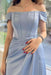 Dusty Blue Elegant Off-the-Shoulder Prom Dress with Pleats and Split