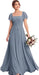 Bridelily Women's Flutter Sleeves Bridesmaid Dresses Square Neck Chiffon Maxi Dres - Dusty Blue