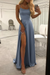 Dusty Blue-Grey Spaghetti Strap Dress with Side Slit Sexy Long Senior Prom Dresses - Prom Dresses
