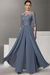 Dusty Blue Half Sleeves Chiffon Mother of Bride Jumpsuit with Appliques - Prom Dresses