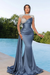 Dusty Blue Long Mermaid Prom Dress with Trail Beadings and Long Sleeves