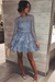 Dusty Blue Mini Long Sleeve Jewel Homecoming Cute Sweet 16 A-line Lace Cocktail Dress - Prom Dresses