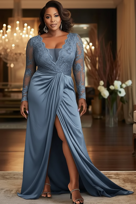 V-Neck Black Mother of the Bride Dress with Long Lace Sleeves-Bridelily