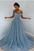 Dusty Blue Off-the-Shoulder Prom Dress Long with Sequins - Prom Dresses