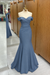 Dusty Blue Off-the-shoulder Sweetheart Sleeveless Long Mermaid Prom Dress - Prom Dresses