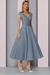 Dusty Blue Satin A-Line Mother of the Bride Dress V Neck Tea Length Wedding Guest Dress - Prom Dresses