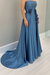 Dusty Blue Satin Mother of the Bride Dress Strapless with Flowers - Prom Dresses