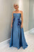 Dusty Blue Satin Mother of the Bride Dress Strapless with Flowers - Prom Dresses