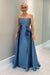 Dusty Blue Satin Mother of the Bride Dress Strapless with Flowers - Prom Dresses