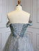Dusty Blue Sequin Prom Dress, Long A-Line V-Neck Sleeveless, Backless