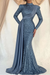 Dusty Blue Sequins Long Sleeves High Collar Mermaid Prom Dress with Ruffle