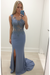 Dusty Blue Sheath/Column Scoop Sleeveless Applique Chiffon Dresses - Prom Dresses
