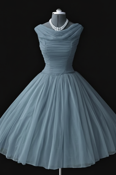 Dusty Blue Simple A Line Chiffon Short Prom Dresses tulle Homecoming Dresses