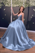 Dusty Blue Simple A Line V Neck Backless Yellow Long Prom Dresses