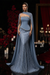 Dusty Blue Charming Strapless Beadings Satin Prom Dress Mermaid with Cape