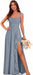 Women's Chiffon Bridesmaid Dresses Long Evening Formal Gown with Slit - Dusty Blue