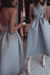 Dusty Blue Unique Tea Length Satin Party Spaghetti Straps Backless Prom Dress - Prom Dresses