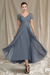 Dusty Blue V-Neck A-Line Princess Tea-Length Dresses for the Mother of the Bride