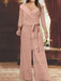 V-Neck Chiffon Jumpsuit with Ruched Detail and 3/4 Sleeves for the Mother
