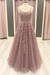 Dusty Pink A Line Lace Long Prom Dresses