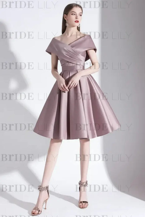green emerald velvet dress Off-Shoulder Black Cocktail Dress A-Line Satin Evening Dress-Bridelily