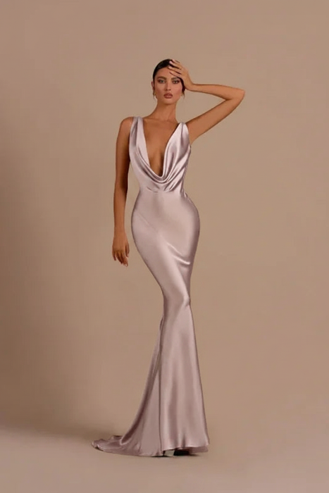 Dusty Pink Elegant Champagne Mermaid Prom Dress Long Slimming
