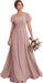 Bridelily Women's Flutter Sleeves Bridesmaid Dresses Square Neck Chiffon Maxi Dres - Dusty Pink