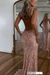 Dusty Pink Glitter Sequins Sleeveless V Neck Prom Dress Long with Split