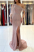 Dusty Pink Long Sleeves Beadings Mermaid Prom Dress with Split