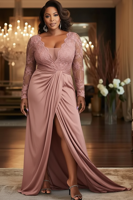 V-Neck Black Mother of the Bride Dress with Long Lace Sleeves-Bridelily V-Neck Black Mother of the Bride Dress with Long Lace Sleeves-Bridelily