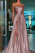 Dusty Pink Pleated A-Line One Shoulder Prom Dress Gown with Front Split - Prom Dresses