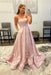 Dusty Pink Strapless Satin Long Prom Dresses with 3D Flowers