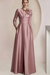 Dusty Pink Satin V-Neck Mother of the Bride Dress with 3/4 Sleeves with Split Front