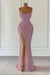 Dusty Pink Sequined Mermaid Prom Gown with Dramatic Slit Sleeveless - Prom Dresses