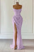 Dusty Pink Sequined Mermaid Prom Gown with Dramatic Slit Sleeveless - Prom Dresses