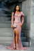 Dusty Pink Mermaid Prom Dress Beadings Long Sleeves Evening Gown High Slit with 3D Flowers
