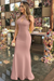 Dusty Pink Sheath Sleeveless Halter Floor-Length With Ruffles Satin Dresses - Prom Dresses