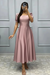 Dusty Pink Square Neck A-Line Prom Dress with Short Sleeves