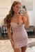 Dusty Pink Strapless Beaded Short Lace Prom Dresses Sweetheart Tight Homecoming Dresses