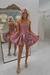Dusty Pink Strapless Satin Bubble Homecoming Dress Short with 3D Rose Flower