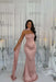 Dusty Pink Stunning Satin Mermaid Prom Dress Yellow Beadings with Wrap