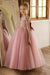 Dusty Pink Tulle Flower Girl Dress with Bow Cap Sleeves Little Girl Formal Evening Dress - Same As Photo / 2-3y - Flower Girl Dress