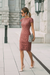 Dusty Rose Lace Formal Dresses Knee Length Mother of the Bride Dress Cap Sleeves
