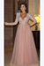Dusty Rose Elegant Long Sleeve Formal Dress with Beads A Line Sparkle V Neck Evening Dresses - Prom Dresses