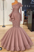 Dusty Rose Glitter Mermaid Prom Dress Long Sleeves Floral Lace Party Dress - Prom Dresses